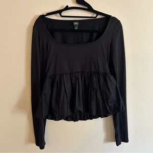 wild fable Black Long-Sleeve Peplum Top